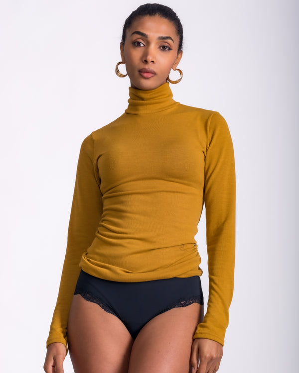 Women clothing autumn wool textured knit high-neck wool sweater, with long sleeve