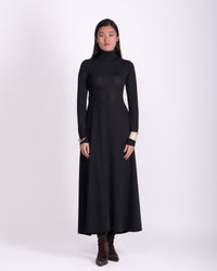 Women clothing autumn  wool textured knit long  black backless dress with long sleeve, High-neck dress