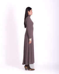 Women clothing autumn  wool textured Knit long grey dress with long sleeve, high-neck dress, minimalist burgundy  dress