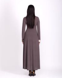 Women clothing autumn  wool textured Knit long grey dress with long sleeve, high-neck dress, minimalist burgundy  dress