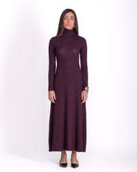 Women clothing autumn  wool textured knit long burgundy backless dress with long sleeve, high-neck dress