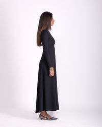 Women clothing autumn wool textured knit black long dress with long sleeve, high-neck dress, minimalist white dress